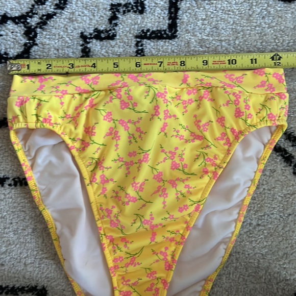 Vintage 1990’s Yellow Pink Floral Bikini Swimsuit Set High Waist Bottoms - Picture 5 of 15